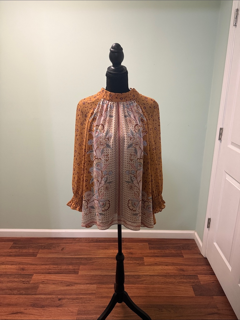 DR2 Mustard Mixed-Print Boho Blouse
